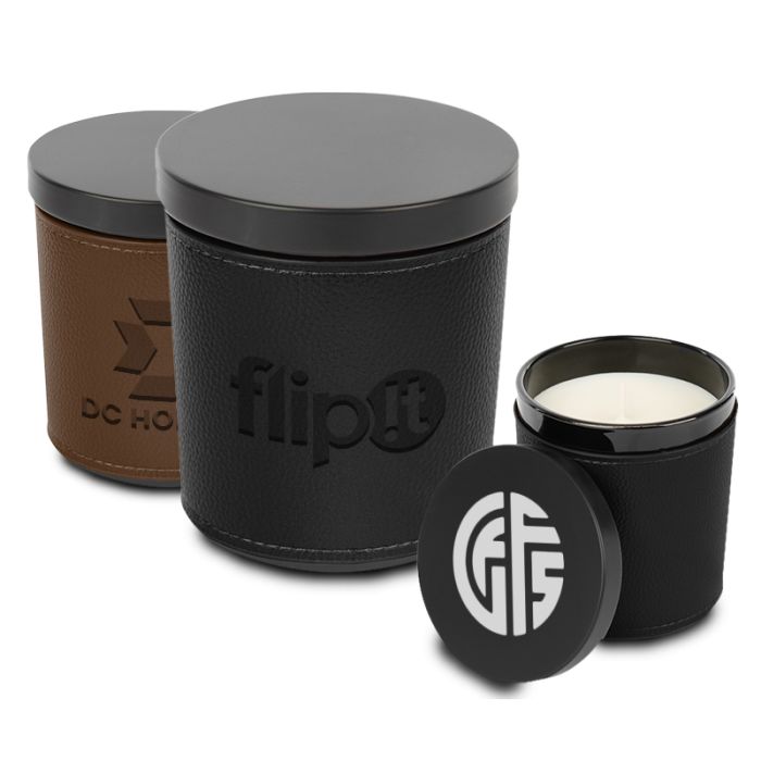 Custom Scented Candle with Leatherette Sleeves